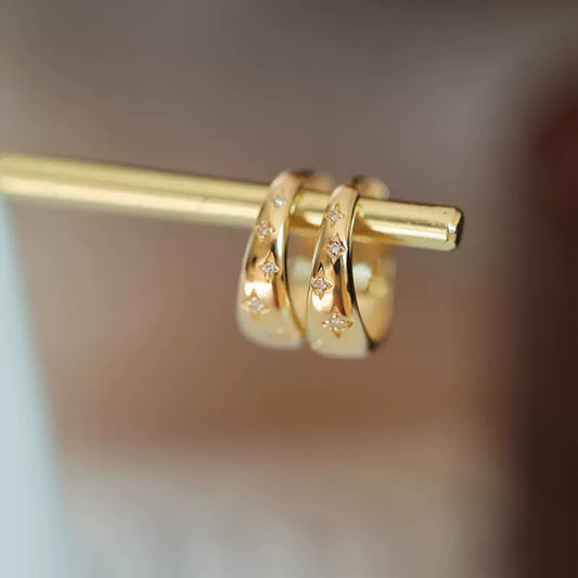 Minimalist Micro-Inlaid Gold Hoop Earrings