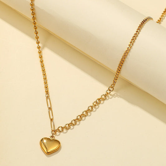 18K Gold Plated Heart Pendant Layered Necklace – Stainless Steel, Minimal & Elegant