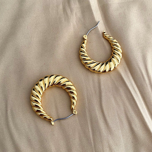 Twisted Rope Gold Stainless Steel Hoop Earrings