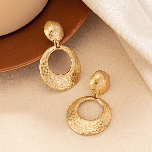 Textured Gold Round Drop Earrings — Vintage Statement Style