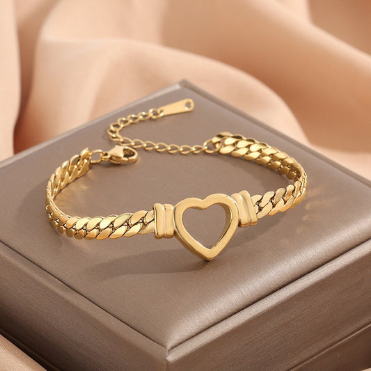 18K Gold Plated Heart Cuban Chain Necklace