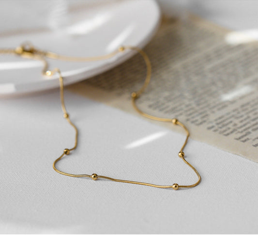 Minimal Gold Beaded Snake Chain Necklace