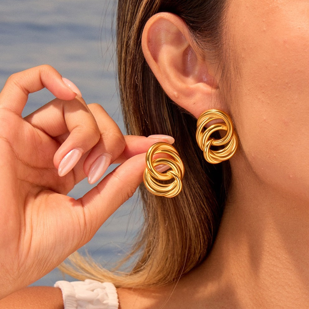 Minimalist Twisted Geometric Gold Earrings