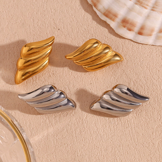 Three-Layer Gold Wing Stud Earrings – Stainless Steel