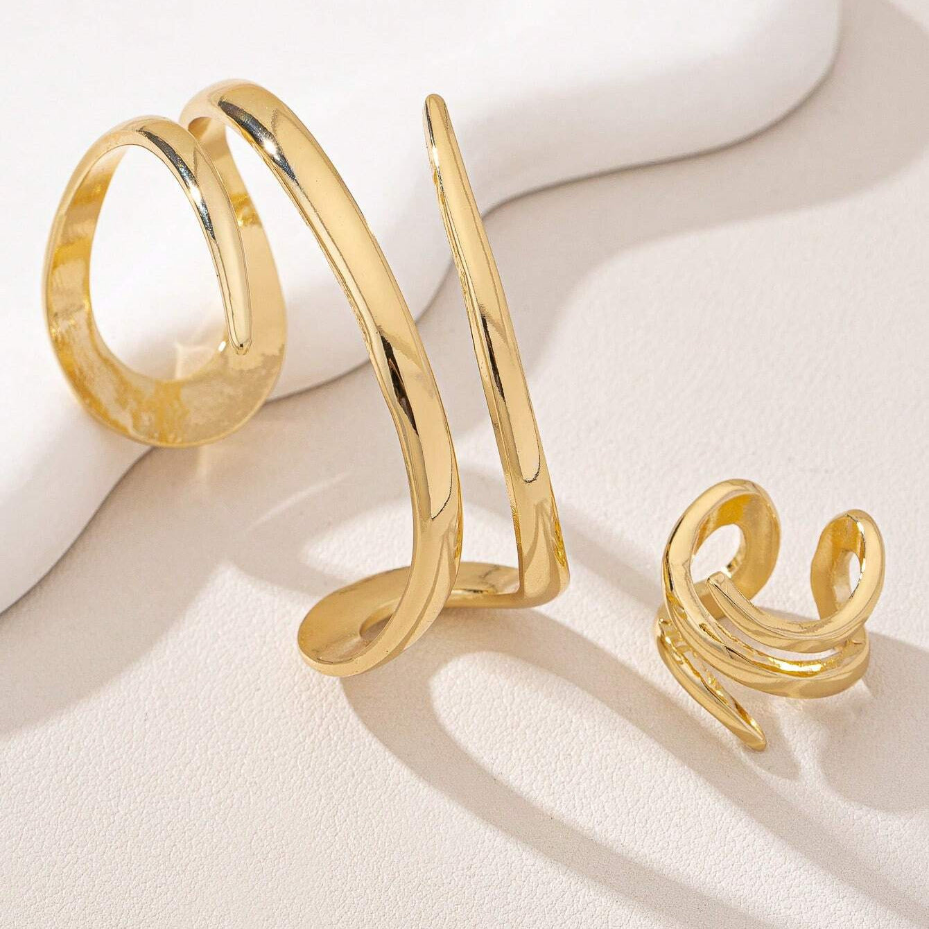 Minimalist Water Drop Open Line Ring and bracelet Set – 18K Gold / Stainless Steel