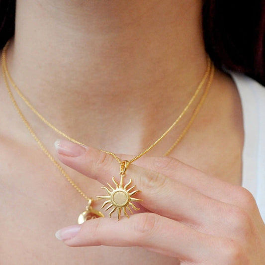 18K Gold Plated Stainless Steel Sun Pendant Necklace